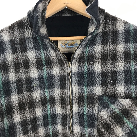 SOLD - VTG 90s Gramicci deep pile fleece half zip plaid Size Large - Picture 4 of 8